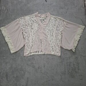 Womens Y2K Boho Fairy Top Sz S Sheer Lace Kimono Sleeve Three Button Blouse